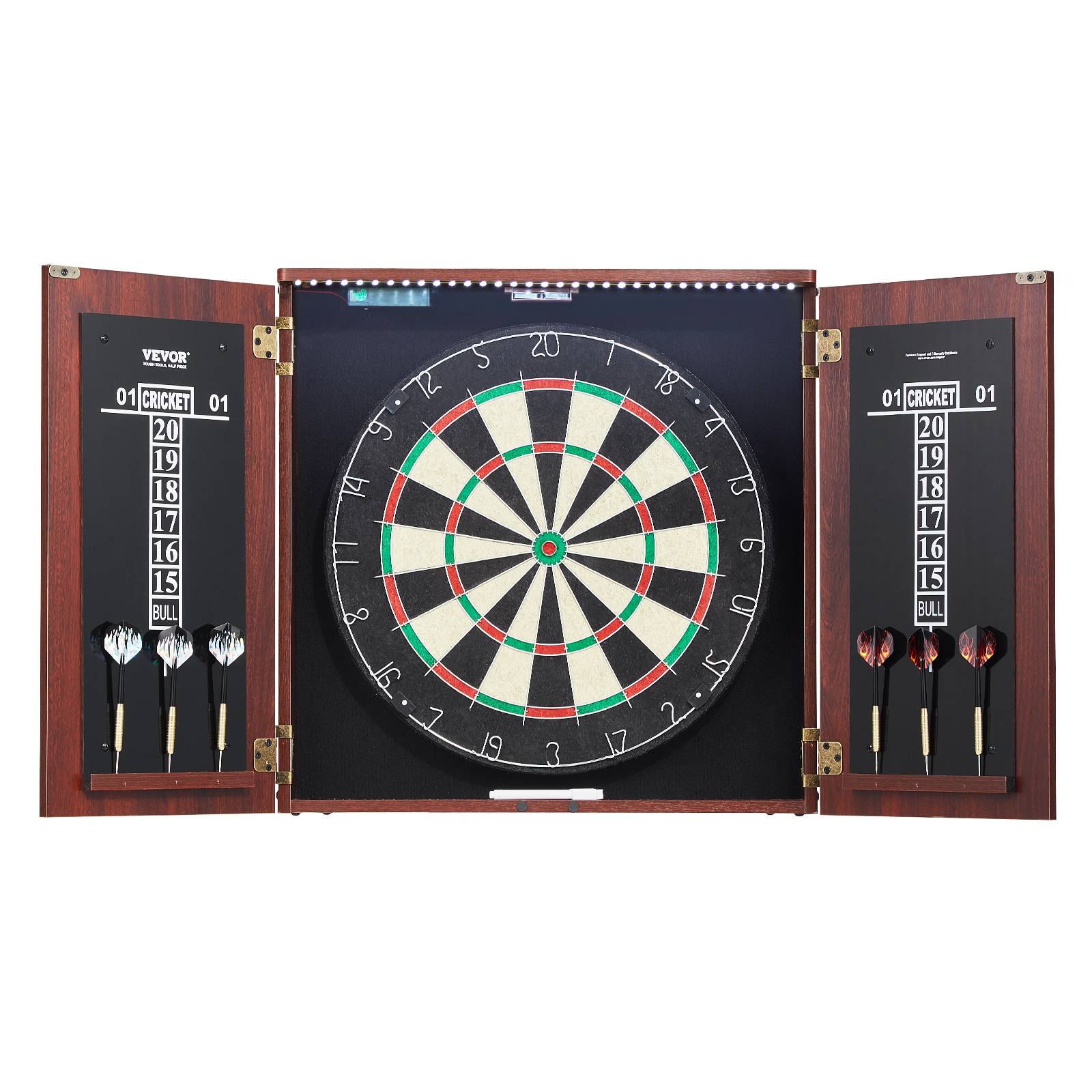 VEVOR Cible fléchettes armoire, taille officielle, LED. Pointe acier, accessoires complets, jeu cricket. - Image 1