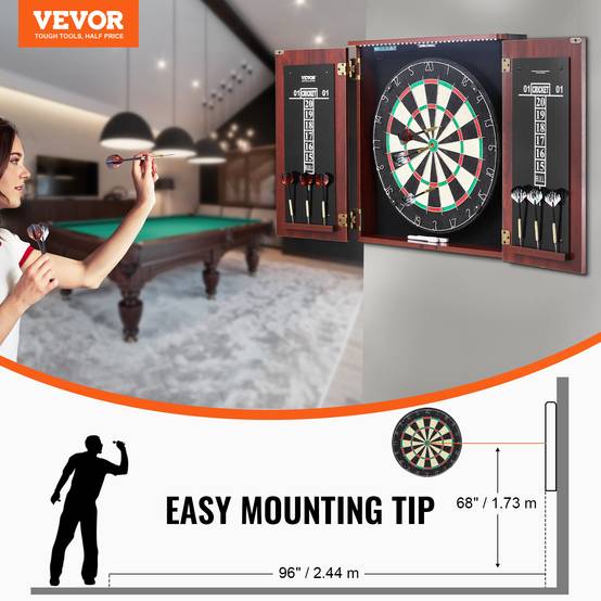 VEVOR Cible fléchettes armoire, taille officielle, LED. Pointe acier, accessoires complets, jeu cricket. - Image 7