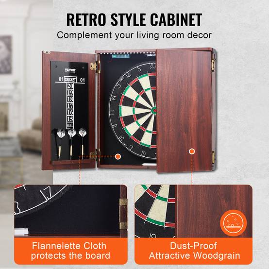 VEVOR Cible fléchettes armoire, taille officielle, LED. Pointe acier, accessoires complets, jeu cricket. - Image 5