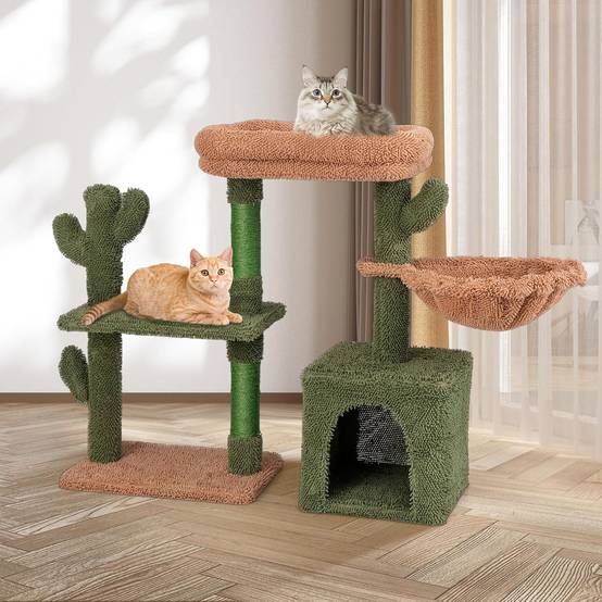 COSTWAY Arbre à Chat Cactus 81 cm, Tour pour Chat à 4 Étages, 3 Plateformes, Petit Arbre à Chat, Poteaux à Griffer en Sisal, Coussin Amovible, Vert - Image 9