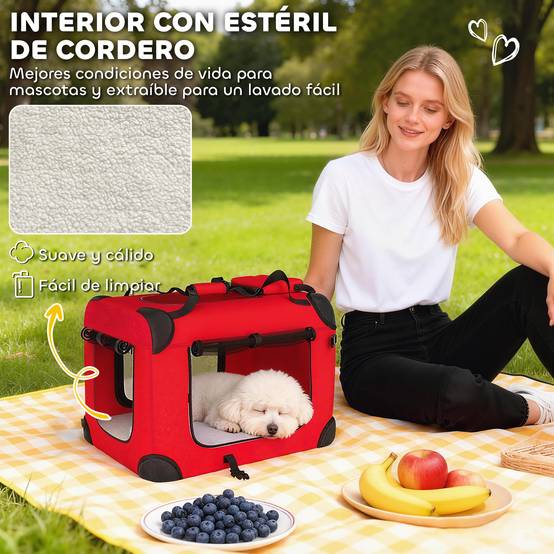 Sac de transport en tissu Oxford pour chat et chien pliable 60x41x41 Rouge - ComfortXL Outdoor Living - Image 6