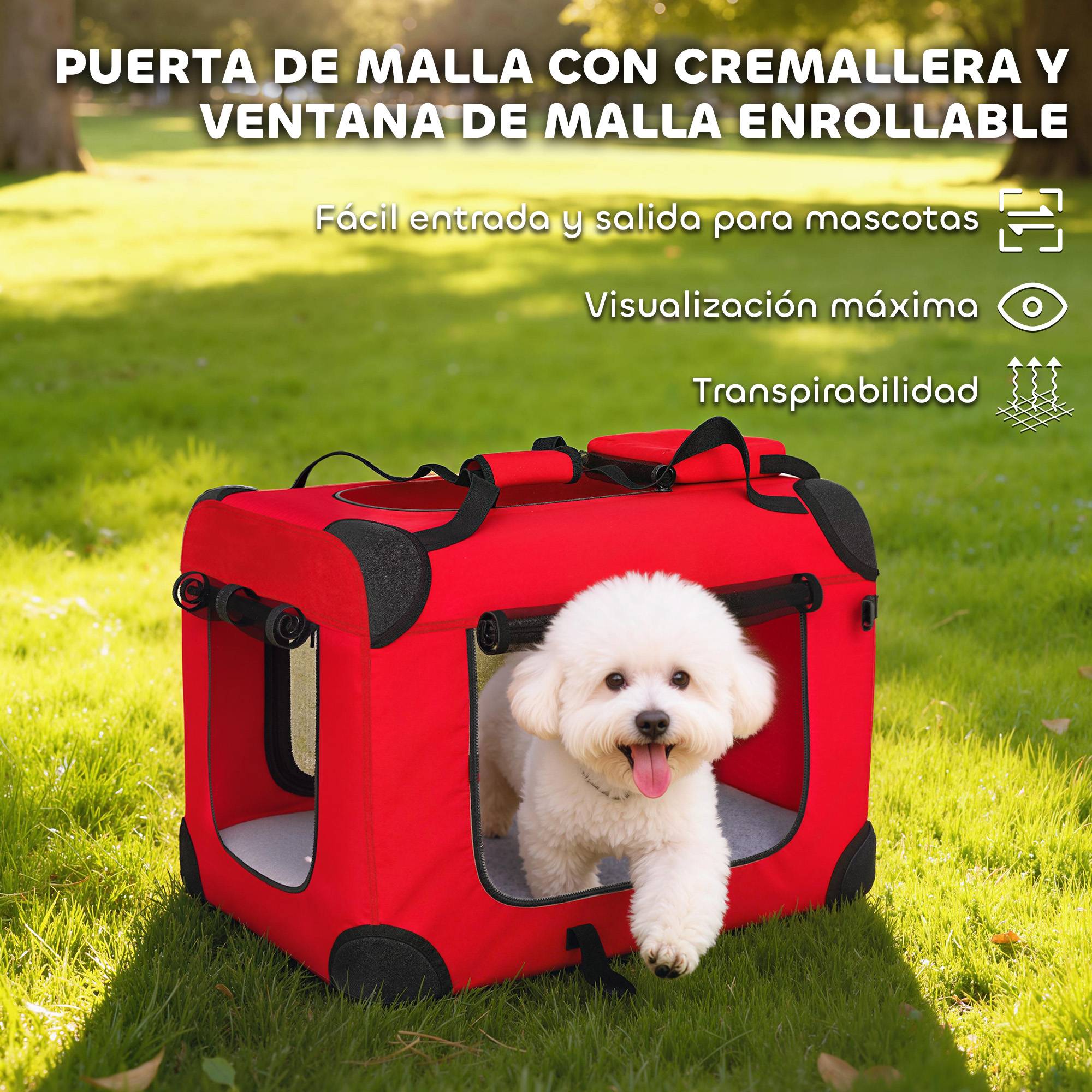 Sac de transport en tissu Oxford pour chat et chien pliable 60x41x41 Rouge - ComfortXL Outdoor Living - Image 8