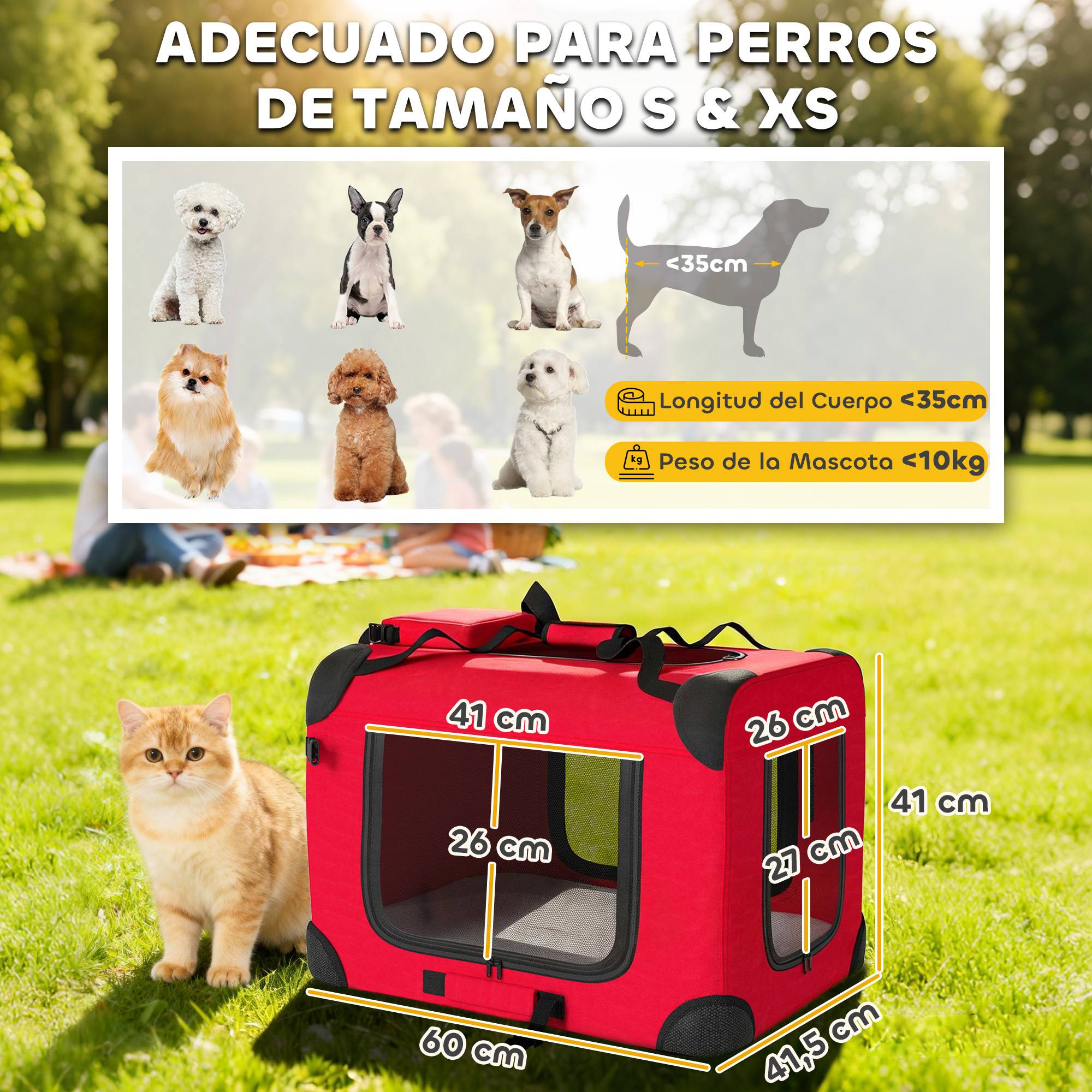Sac de transport en tissu Oxford pour chat et chien pliable 60x41x41 Rouge - ComfortXL Outdoor Living - Image 5