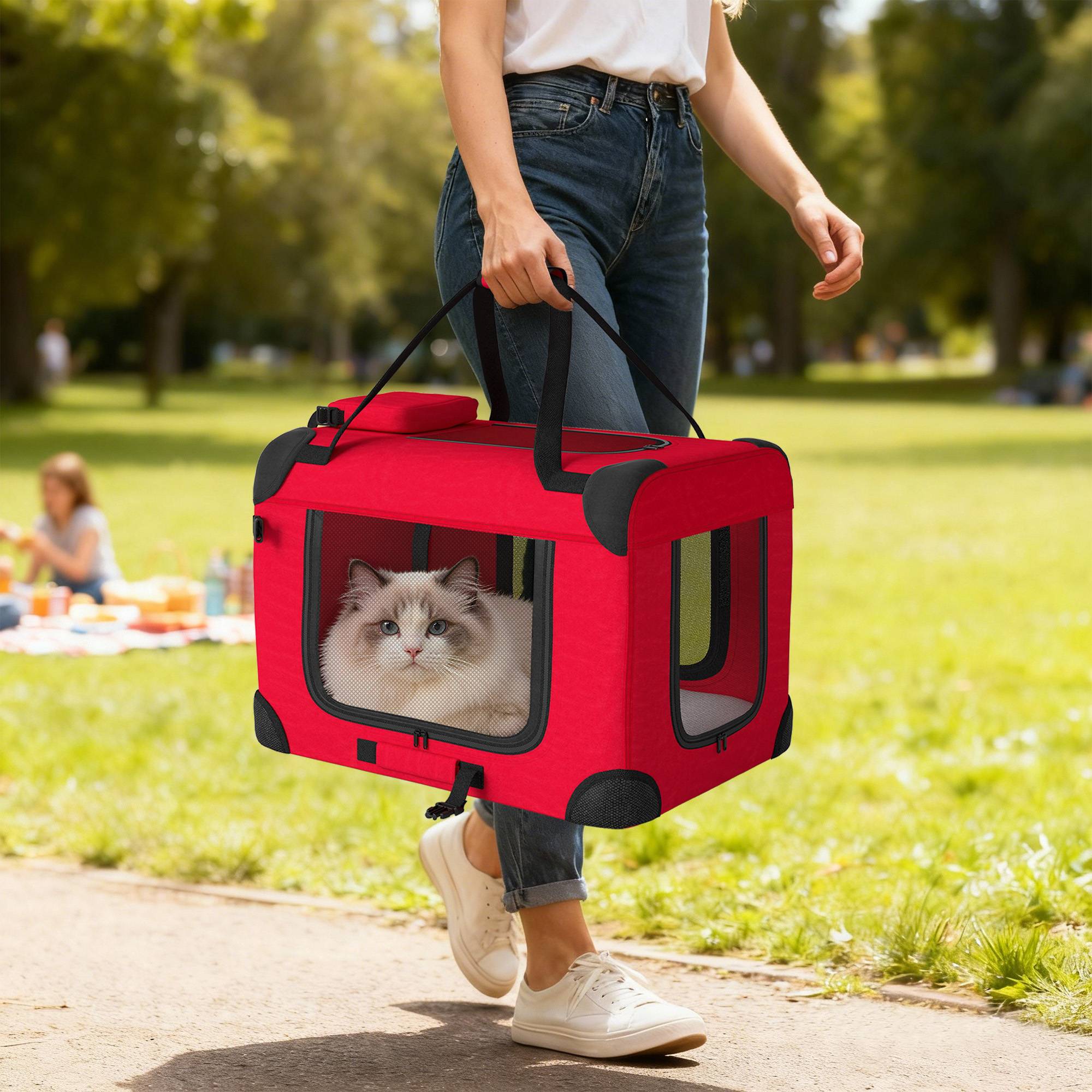 Sac de transport en tissu Oxford pour chat et chien pliable 60x41x41 Rouge - ComfortXL Outdoor Living - Image 4