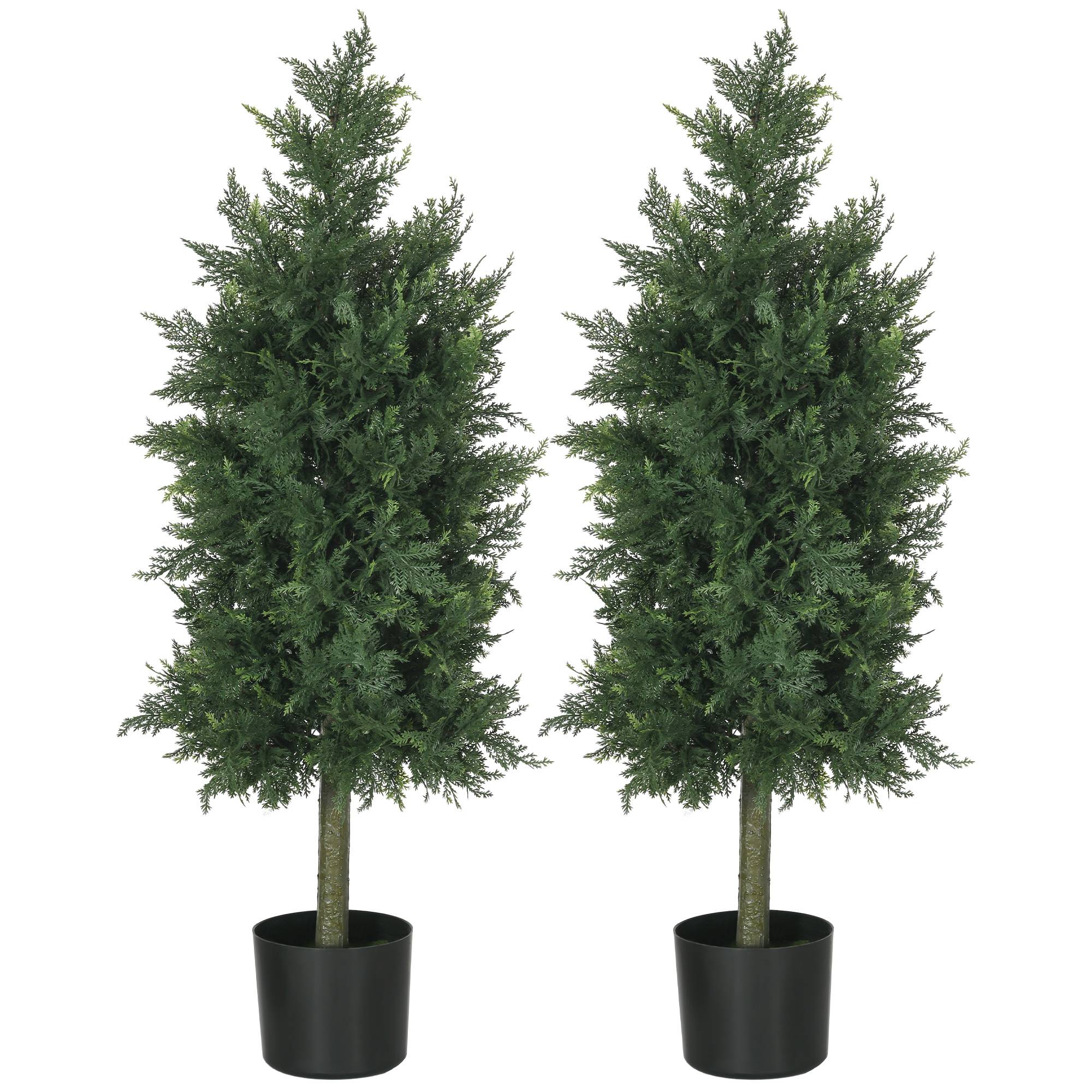 Lot 2 cèdres conifères artificiels PE protection UV extérieur pot lesté inclus 90cm vert - ComfortXL Outdoor Living - Image 2