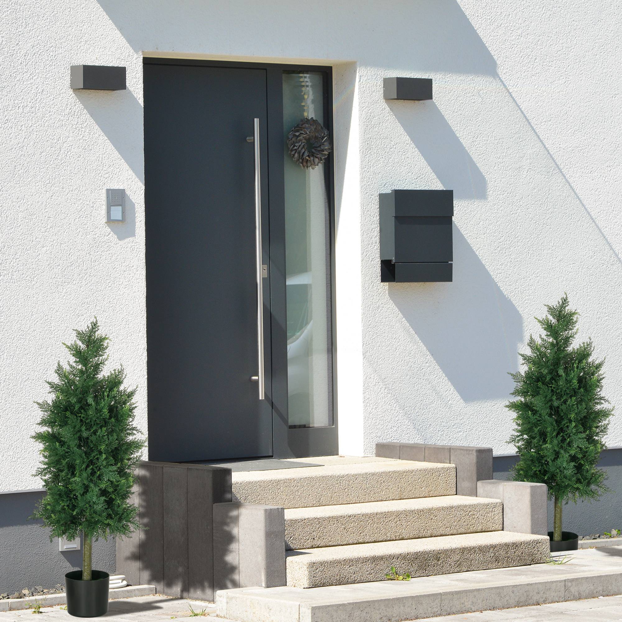 Lot 2 cèdres conifères artificiels PE protection UV extérieur pot lesté inclus 90cm vert - ComfortXL Outdoor Living - Image 3