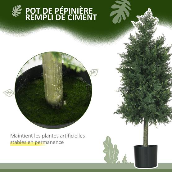 Lot 2 cèdres conifères artificiels PE protection UV extérieur pot lesté inclus 90cm vert - ComfortXL Outdoor Living - Image 8
