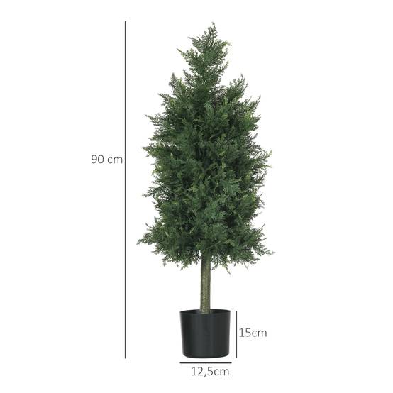 Lot 2 cèdres conifères artificiels PE protection UV extérieur pot lesté inclus 90cm vert - ComfortXL Outdoor Living - Image 5