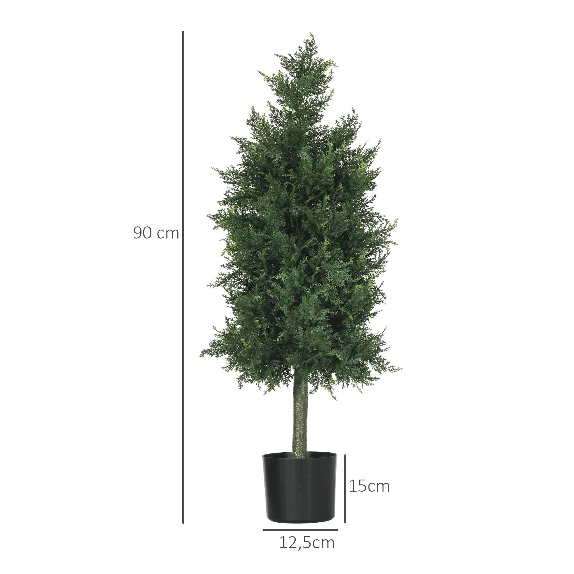 Lot 2 cèdres conifères artificiels PE protection UV extérieur pot lesté inclus 90cm vert - ComfortXL Outdoor Living - Image 5