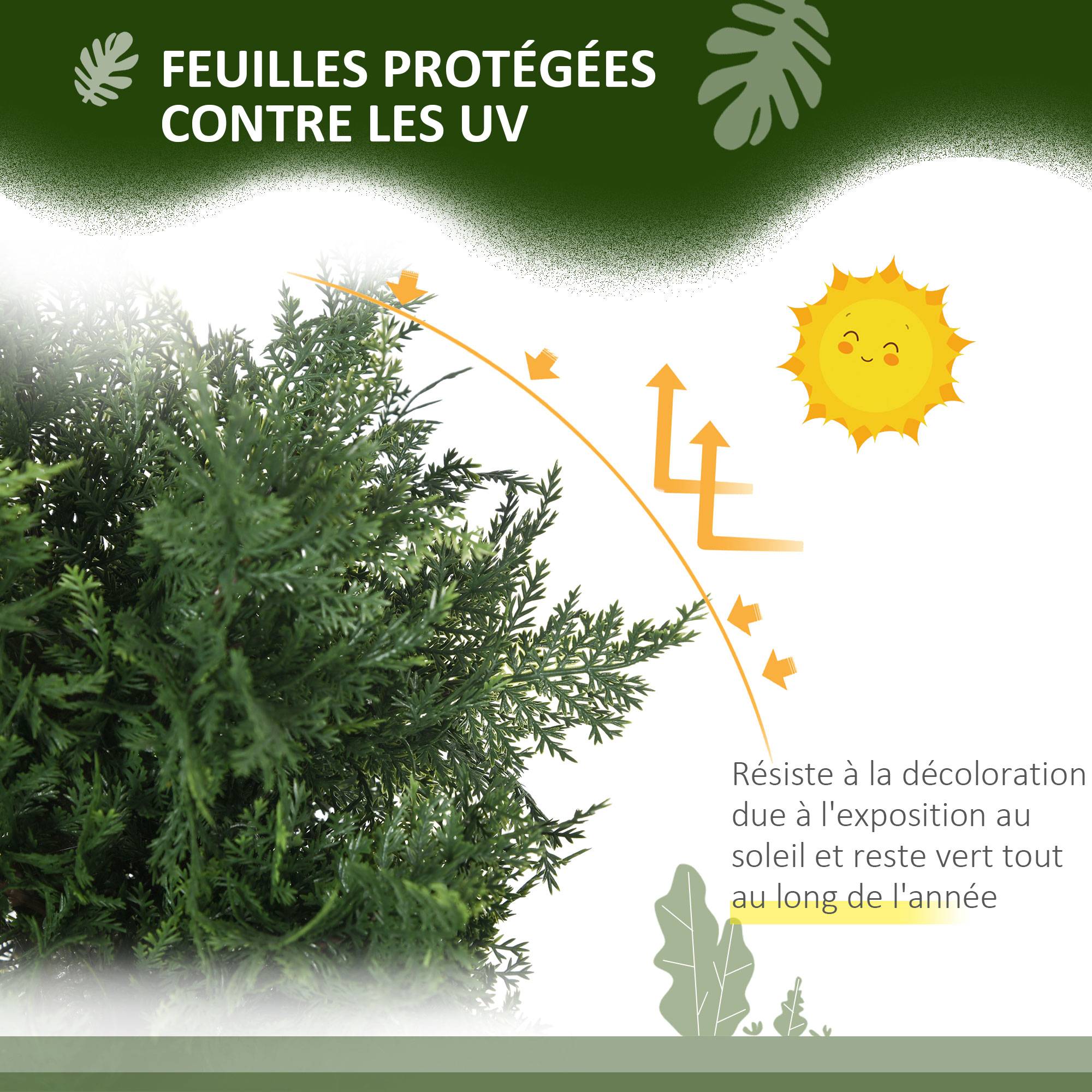 Lot 2 cèdres conifères artificiels PE protection UV extérieur pot lesté inclus 90cm vert - ComfortXL Outdoor Living - Image 7