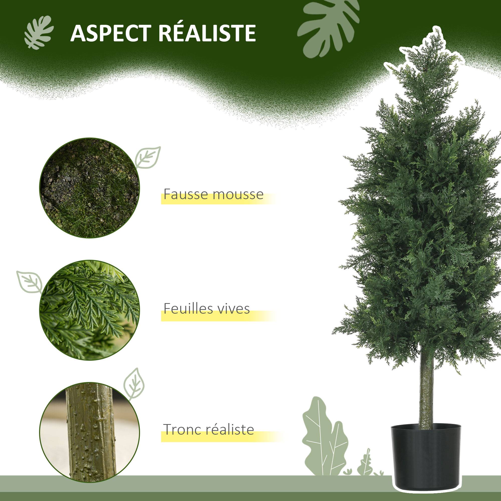 Lot 2 cèdres conifères artificiels PE protection UV extérieur pot lesté inclus 90cm vert - ComfortXL Outdoor Living - Image 6