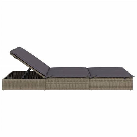 Chaise longue 2 places avec coussins gris résine tressée 201 x 110 x 62 cm - PANGIVO - Image 5