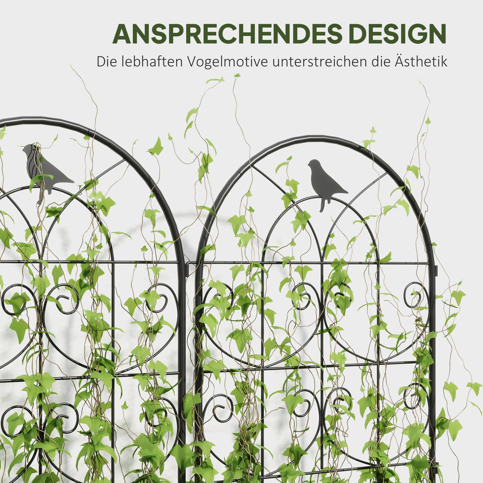 Treillis métallique pour plantes grimpantes avec design d'oiseau, noir, 50 x 1.3 x 120 cm, lot de 2 - PANGIVO - Image 5