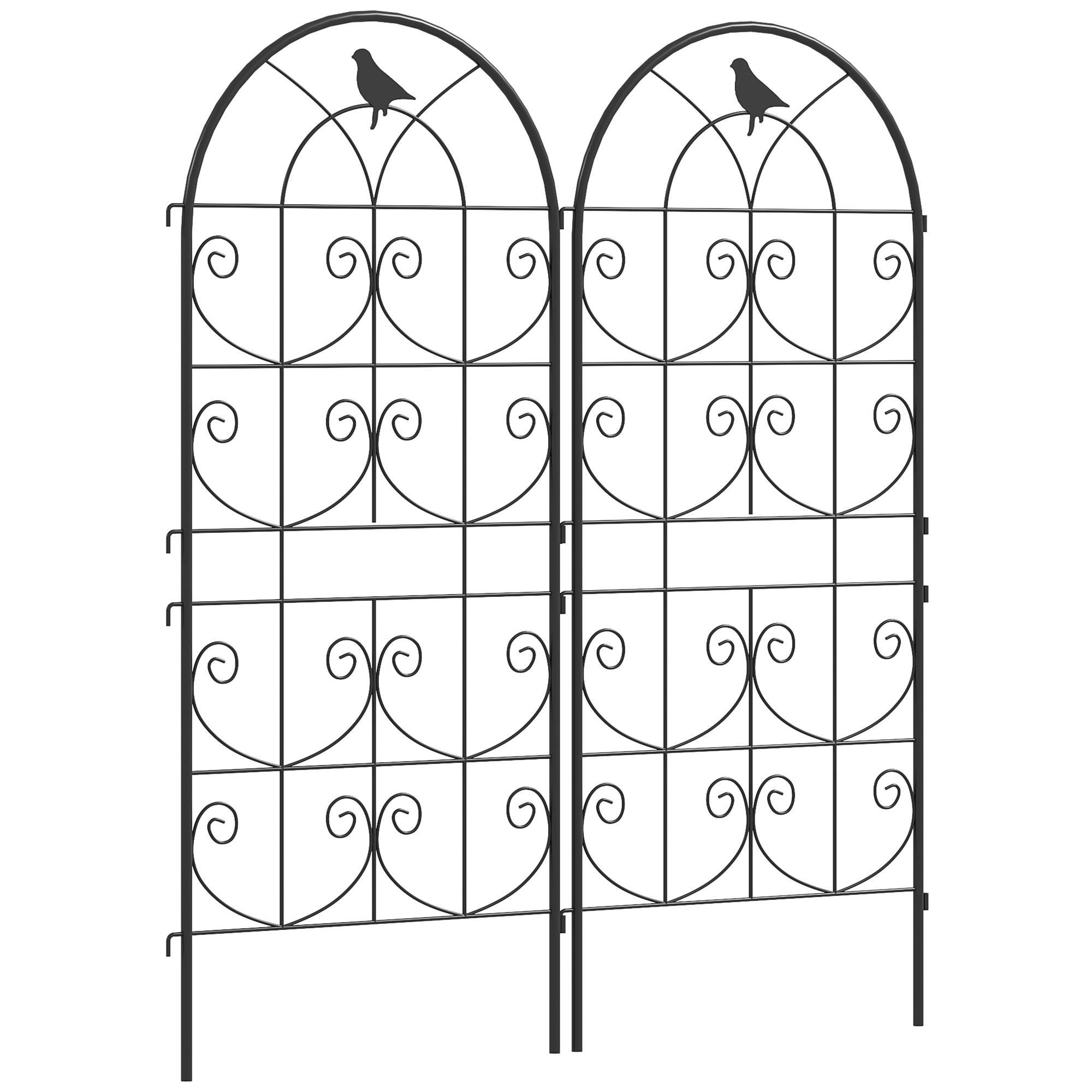 Treillis métallique pour plantes grimpantes avec design d'oiseau, noir, 50 x 1.3 x 120 cm, lot de 2 - PANGIVO - Image 1