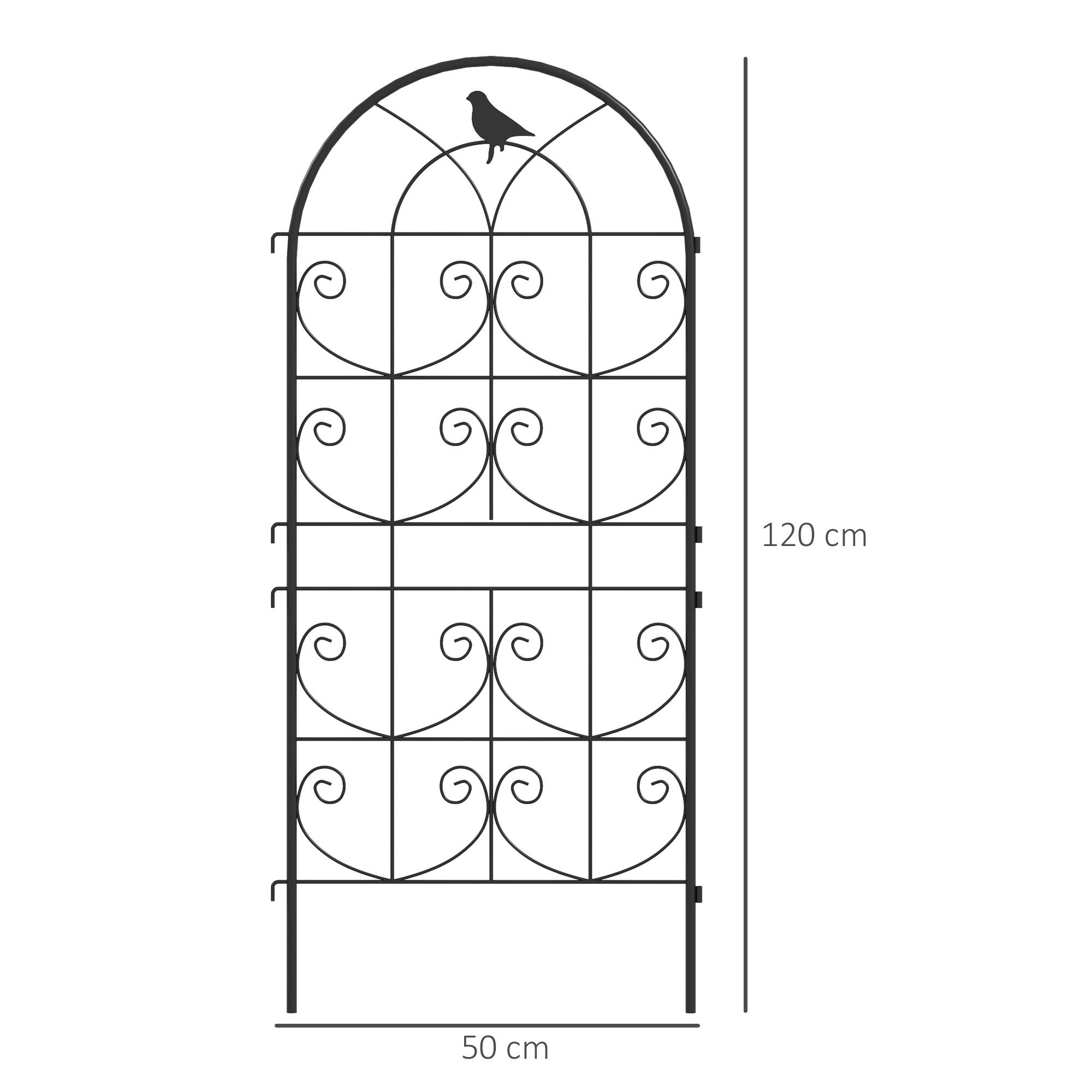 Treillis métallique pour plantes grimpantes avec design d'oiseau, noir, 50 x 1.3 x 120 cm, lot de 2 - PANGIVO - Image 3