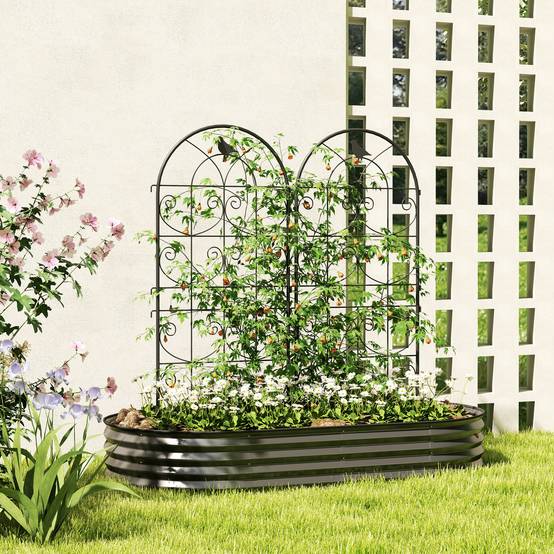 Treillis métallique pour plantes grimpantes avec design d'oiseau, noir, 50 x 1.3 x 120 cm, lot de 2 - PANGIVO - Image 2