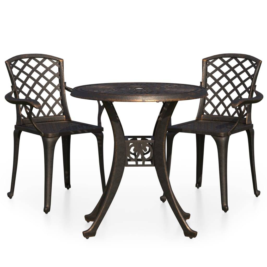Helloshop26 - Ensemble de bistro jardin meuble extérieur terrasse 3 pièces aluminium coulé bronze - Imagen 1