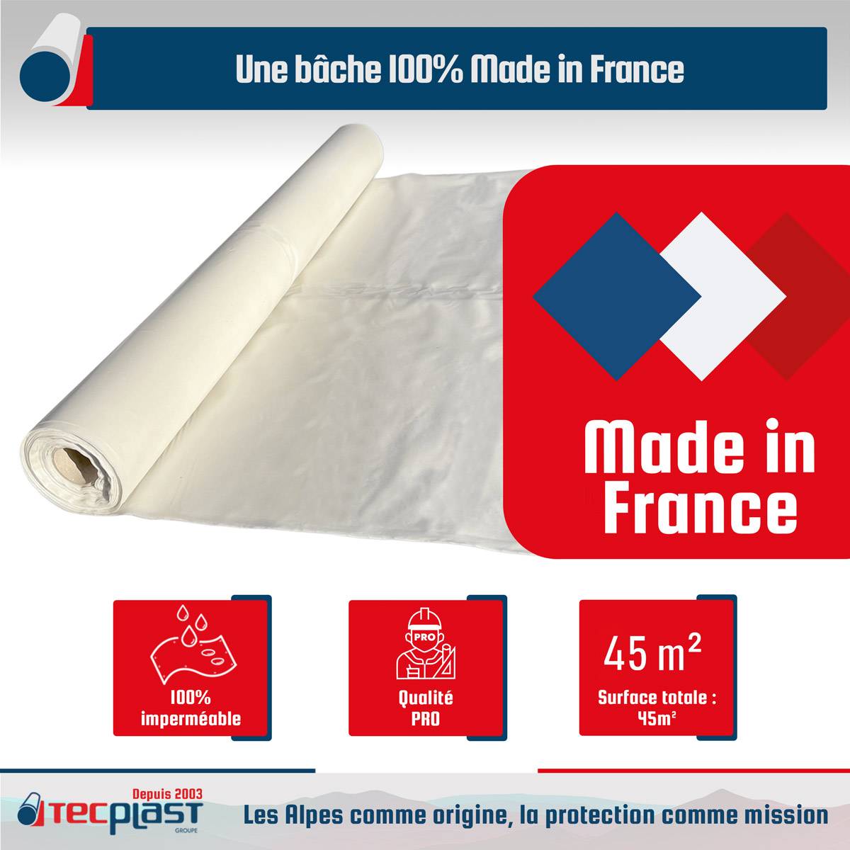 Bâche peinture en ROULEAU 3x15 m 80RPE Translucide - Haute Qualité - Film plastique de protection sol - Made in France TECPLAST - Imagen 3
