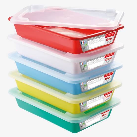 Bacs plats témoins 3 L HACCP + couvercles - Lot de 5 - Gilac - Image 1