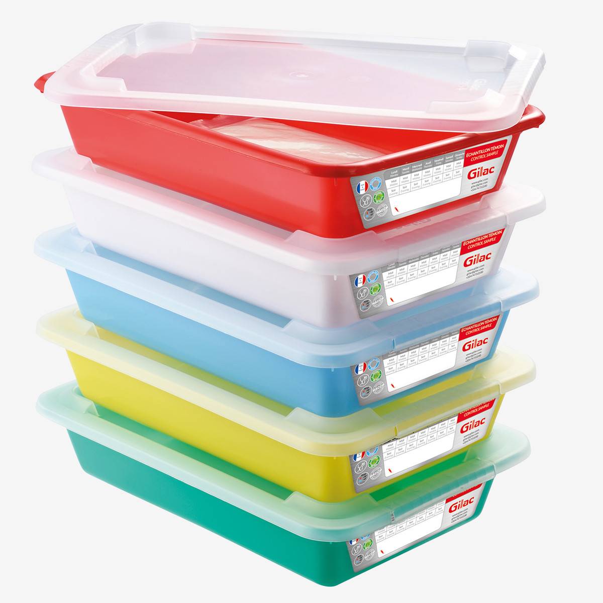 Bacs plats témoins 3 L HACCP + couvercles - Lot de 5 - Gilac - Image 1