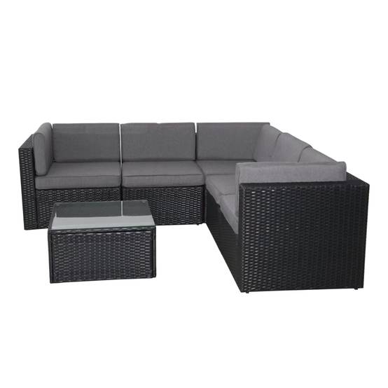 Salon de jardin 5 places en résine tressée avec table noir et gris BIMINI - Image 1
