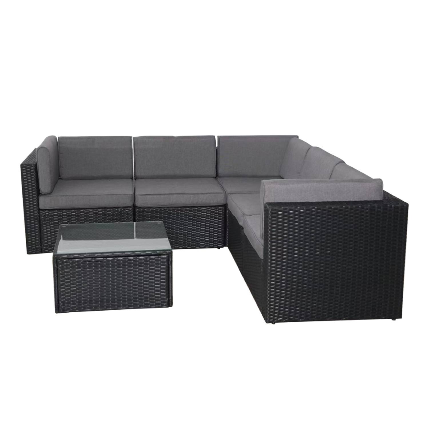 Salon de jardin 5 places en résine tressée avec table noir et gris BIMINI - Imagen 1