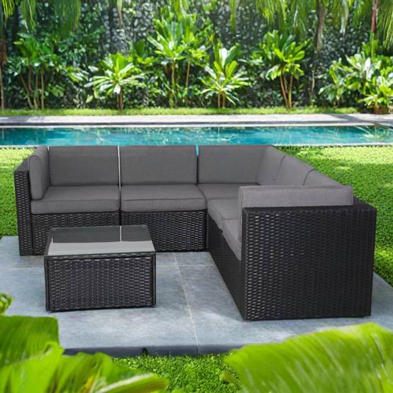 Salon de jardin 5 places en résine tressée avec table noir et gris BIMINI - Image 4