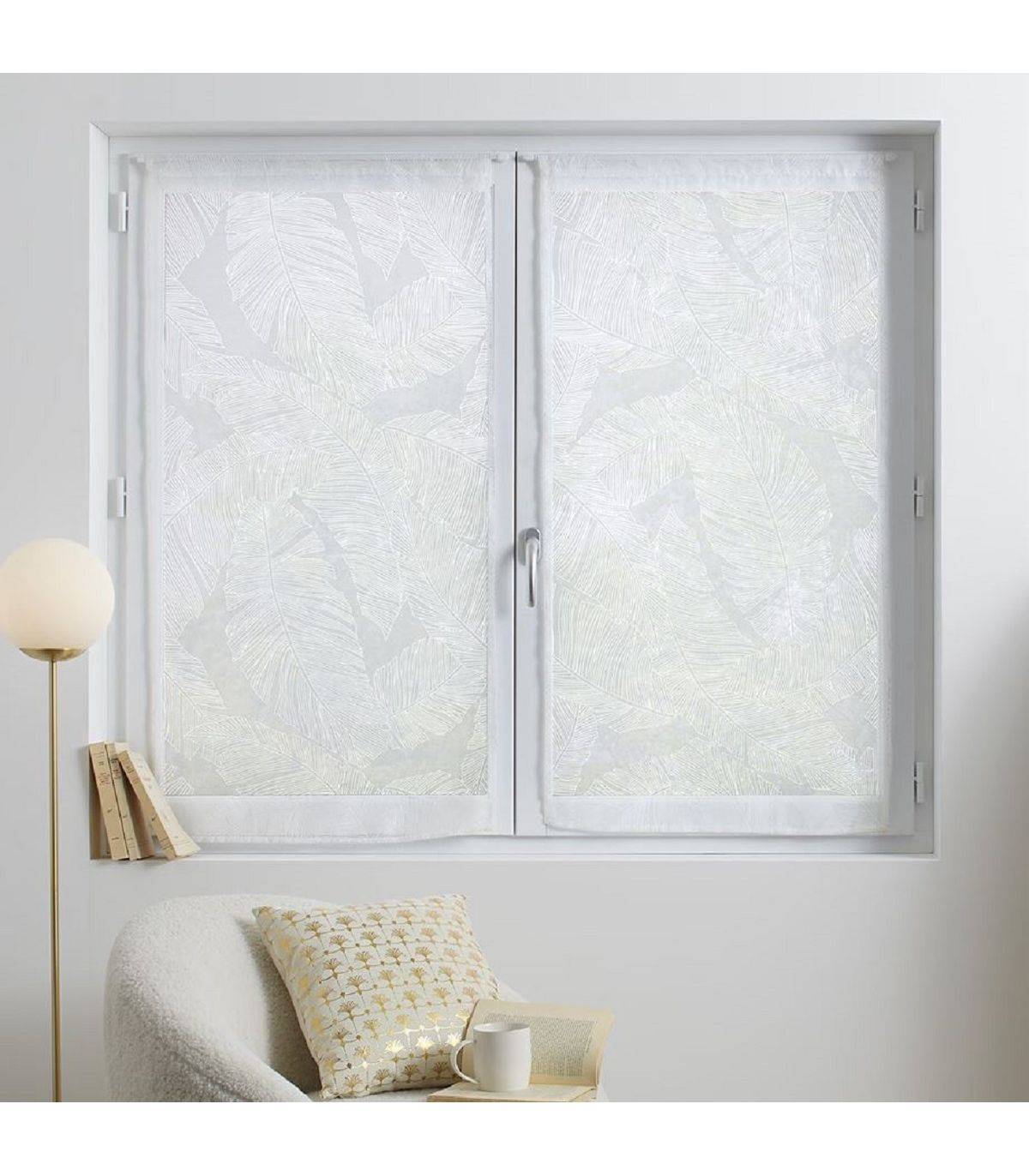 Lot de 2 Voilages Vitrage Blanc motifs dévorés 60 x 120 cm - Imagen 1