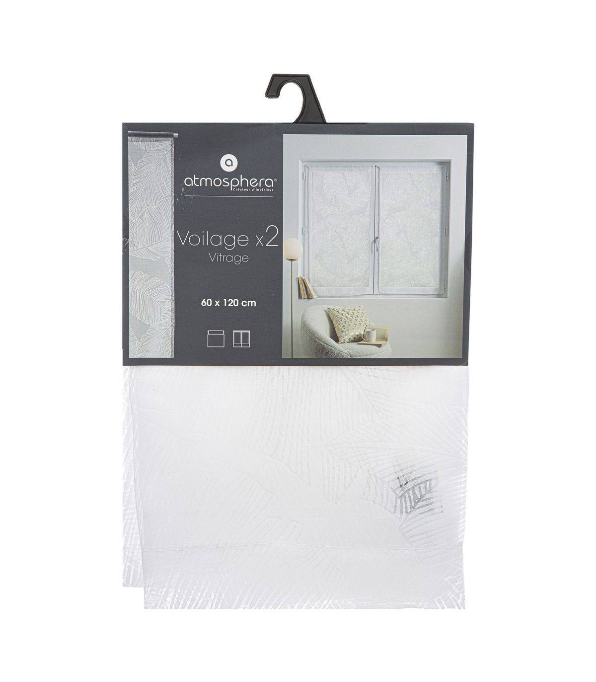 Lot de 2 Voilages Vitrage Blanc motifs dévorés 60 x 120 cm - Imagen 2