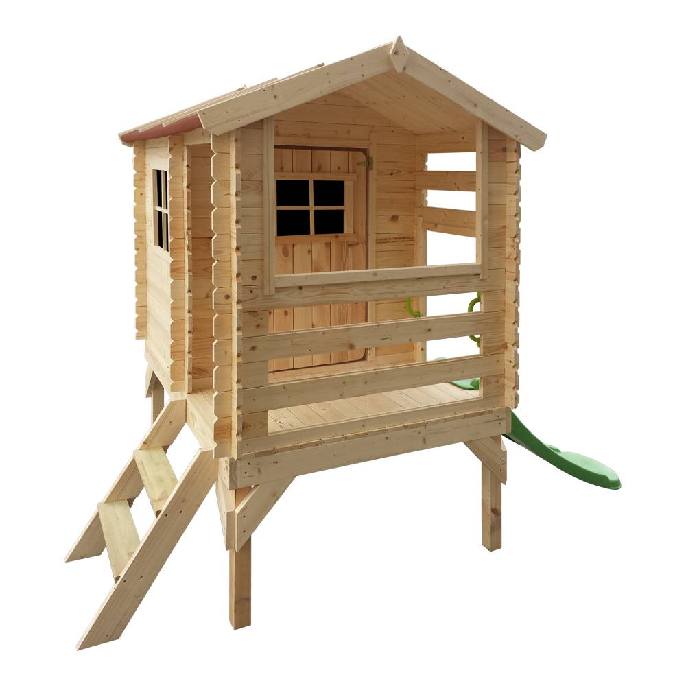 Timbela - Maisonnette en bois 82x146xH205 cm / 1.1 m² avec toboggan - Maison jardin enfant exterieur bois - 19 mm d’épaisseur - Timbela M501C - Imagen 1