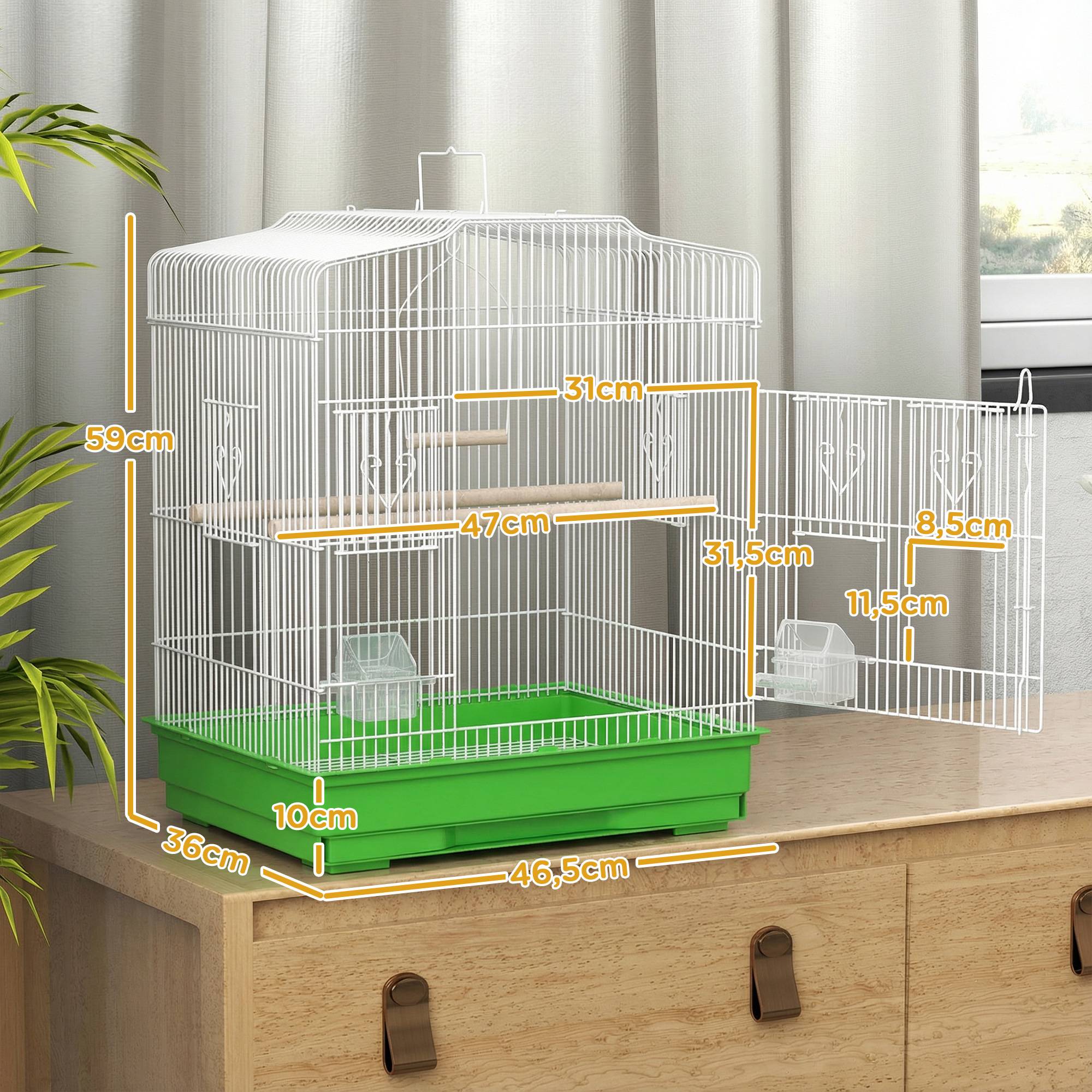 ComfortXL - Cage à oiseaux acier 46,5 x 36 x 59 cm blanc et vert pour perruches avec perchoirs mangeoires et tiroir amovible - Image 3