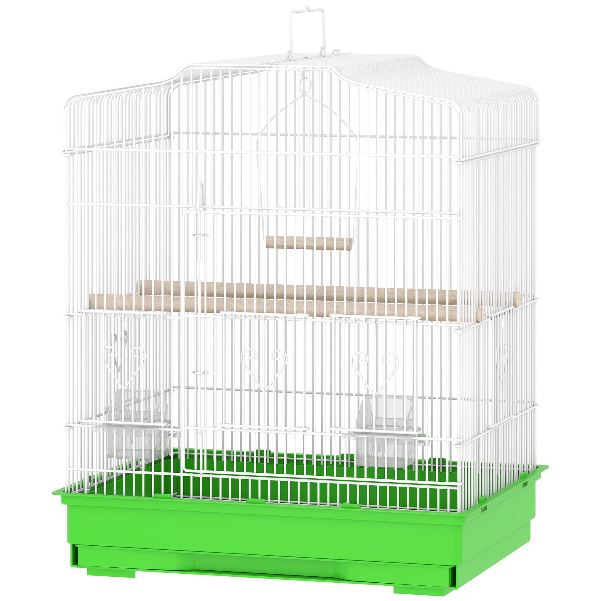 ComfortXL - Cage à oiseaux acier 46,5 x 36 x 59 cm blanc et vert pour perruches avec perchoirs mangeoires et tiroir amovible - Image 2