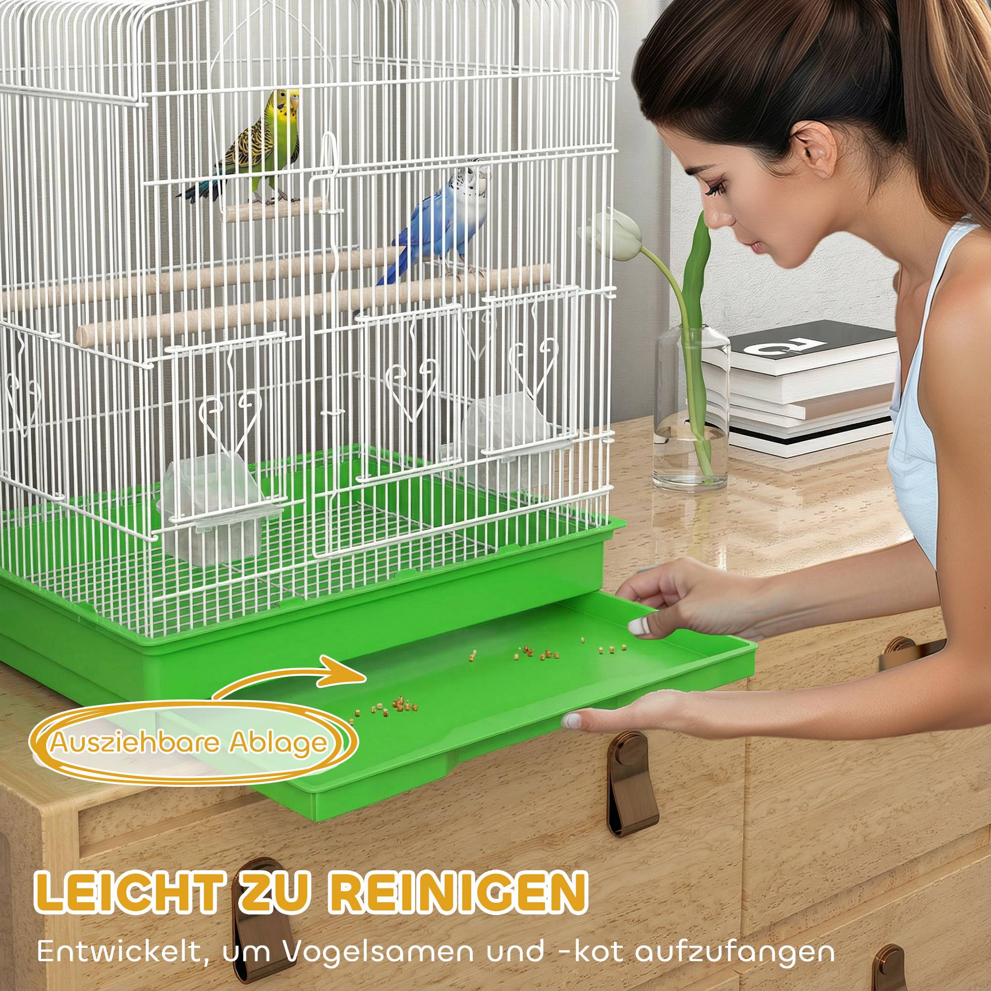ComfortXL - Cage à oiseaux acier 46,5 x 36 x 59 cm blanc et vert pour perruches avec perchoirs mangeoires et tiroir amovible - Image 5