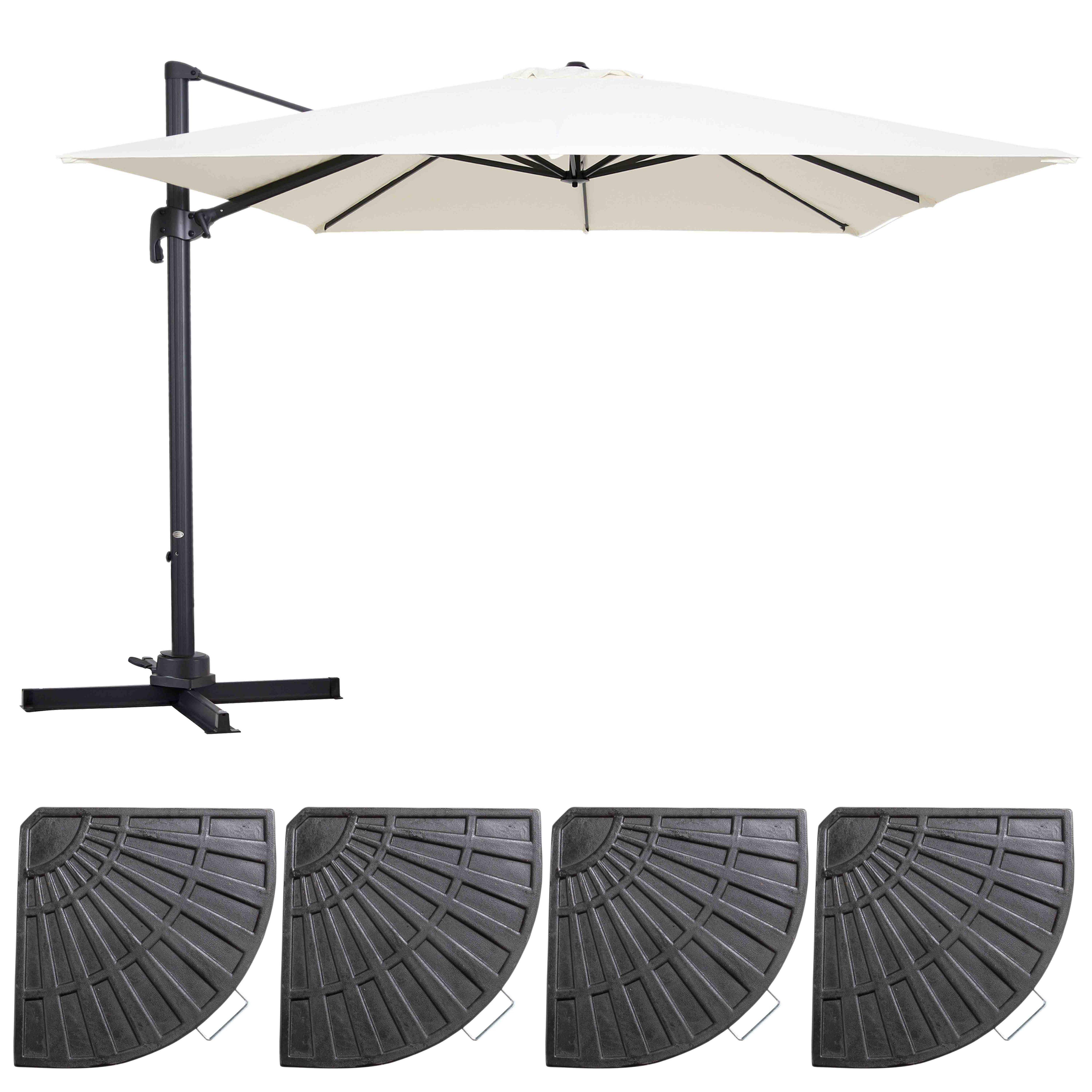 Oviala - Parasol déporté inclinable et rotatif 3x3m et 4 dalles lestées blanc Malaga - Oviala - Imagen 2
