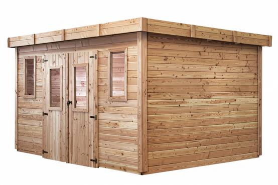 Habrita - Abri Madriers bois massif - 28 mm- surface extérieur 12,32 m2 - Toit plat - couverture polycarbonate - Image 3