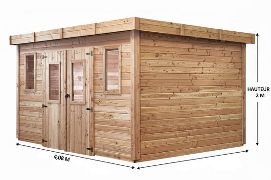 Habrita - Abri Madriers bois massif - 28 mm- surface extérieur 12,32 m2 - Toit plat - couverture polycarbonate - Image 4