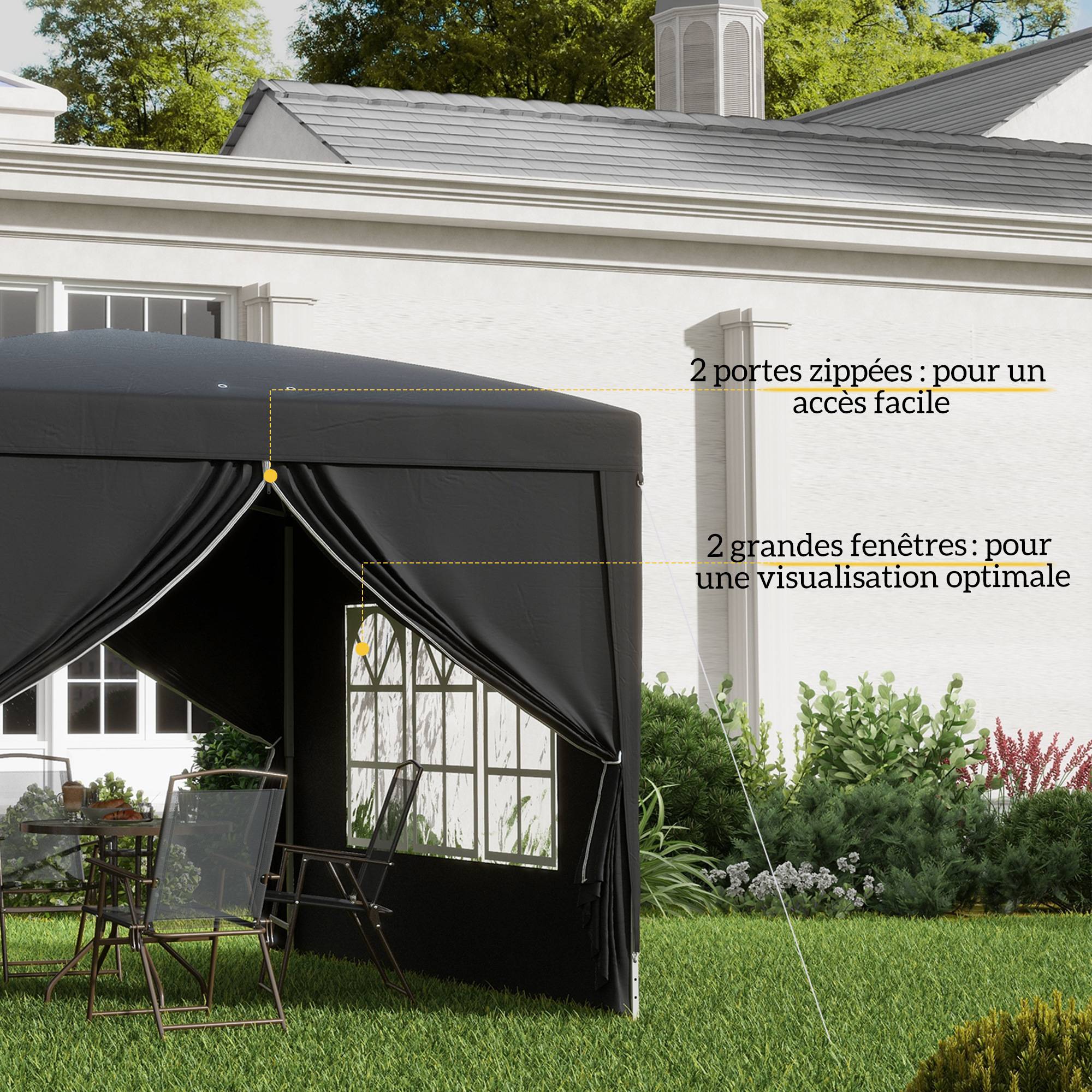 Outsunny - Tonnele de jardin barnum pop-up pliant 3x3m 4 parois amovibles sac de transport inclus noir - OUTSUNNY - Image 6