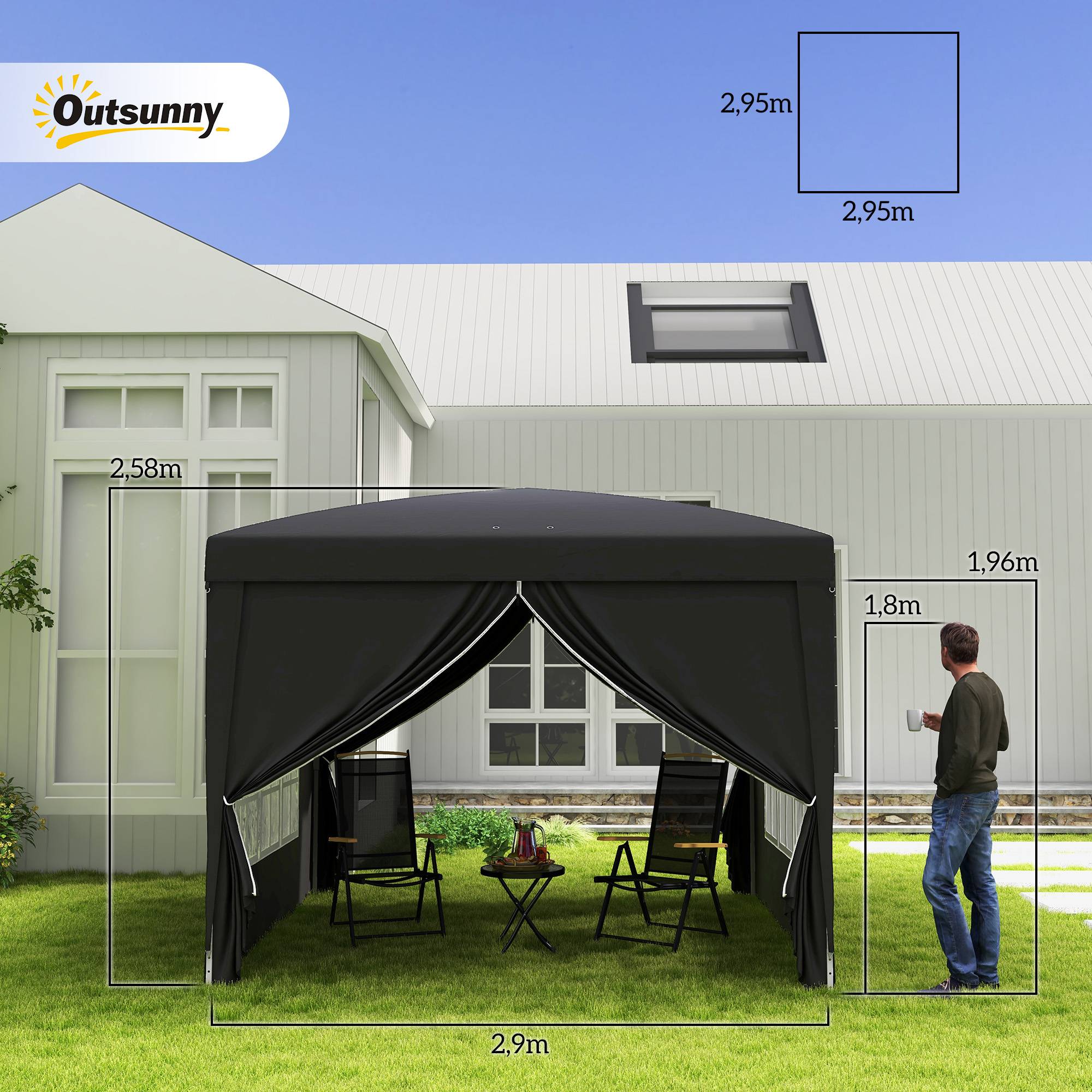 Outsunny - Tonnele de jardin barnum pop-up pliant 3x3m 4 parois amovibles sac de transport inclus noir - OUTSUNNY - Image 3