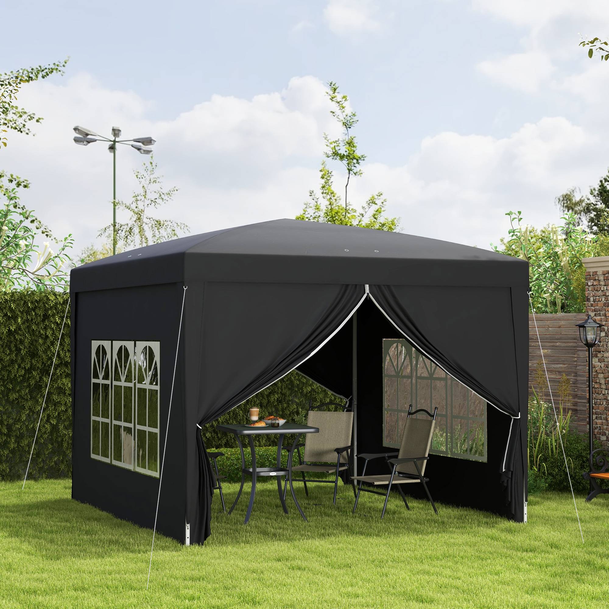 Outsunny - Tonnele de jardin barnum pop-up pliant 3x3m 4 parois amovibles sac de transport inclus noir - OUTSUNNY - Image 2