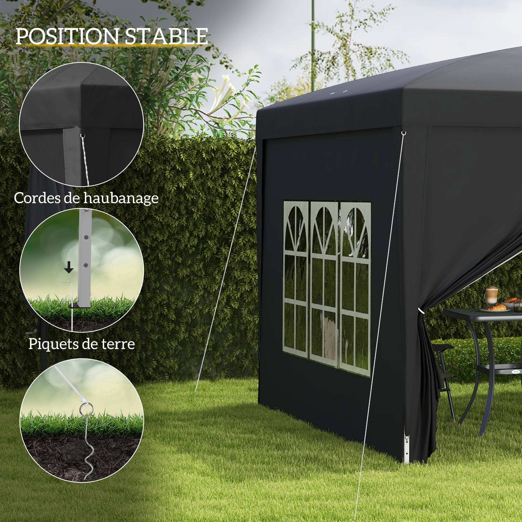 Outsunny - Tonnele de jardin barnum pop-up pliant 3x3m 4 parois amovibles sac de transport inclus noir - OUTSUNNY - Image 5