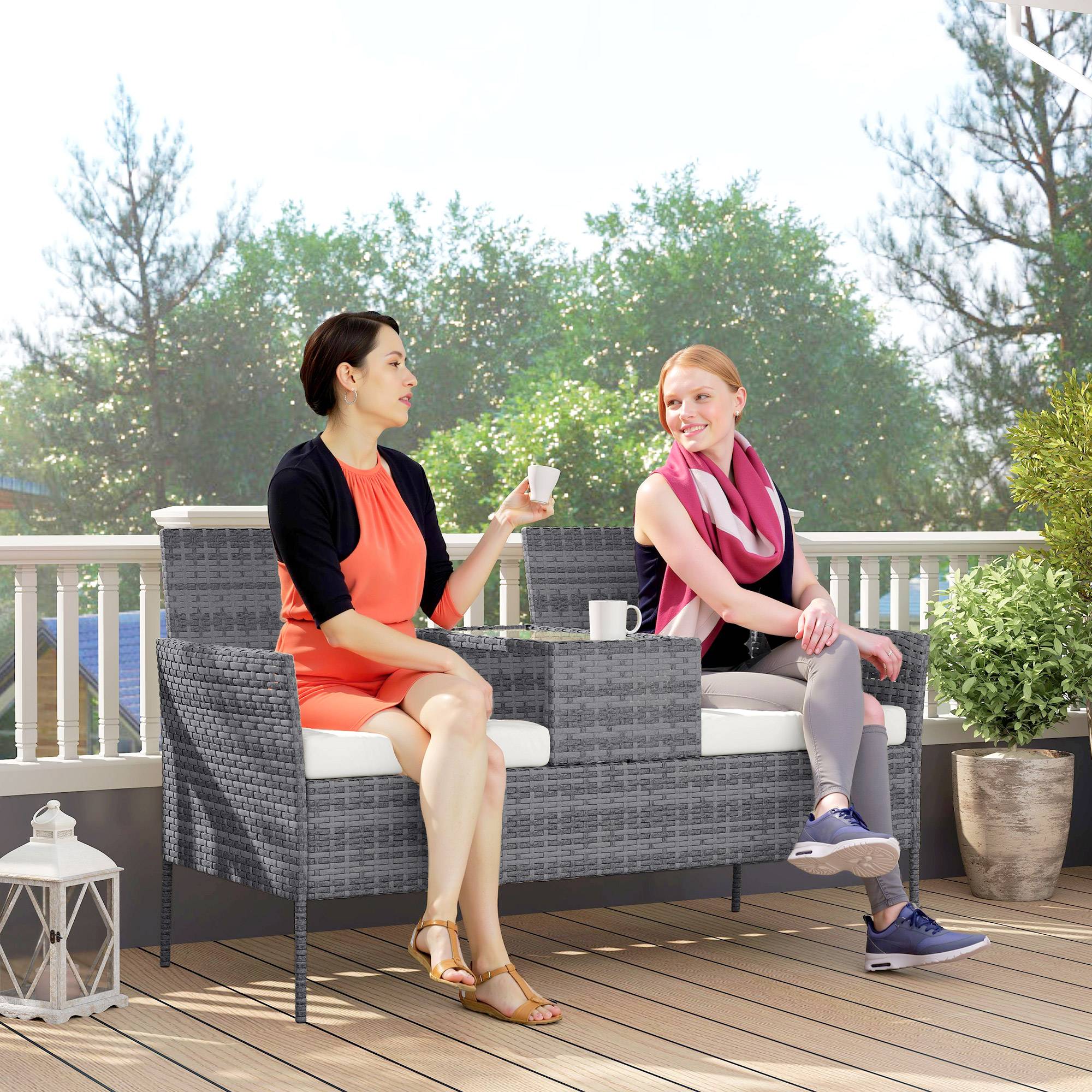 Banc jardin 2 places résine tressée balcon table centrale 135x64x81cm gris - ComfortXL Outdoor Living - Image 10