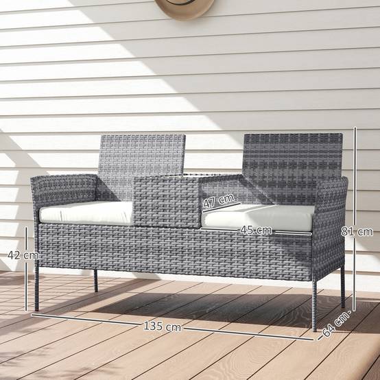 Banc jardin 2 places résine tressée balcon table centrale 135x64x81cm gris - ComfortXL Outdoor Living - Image 5