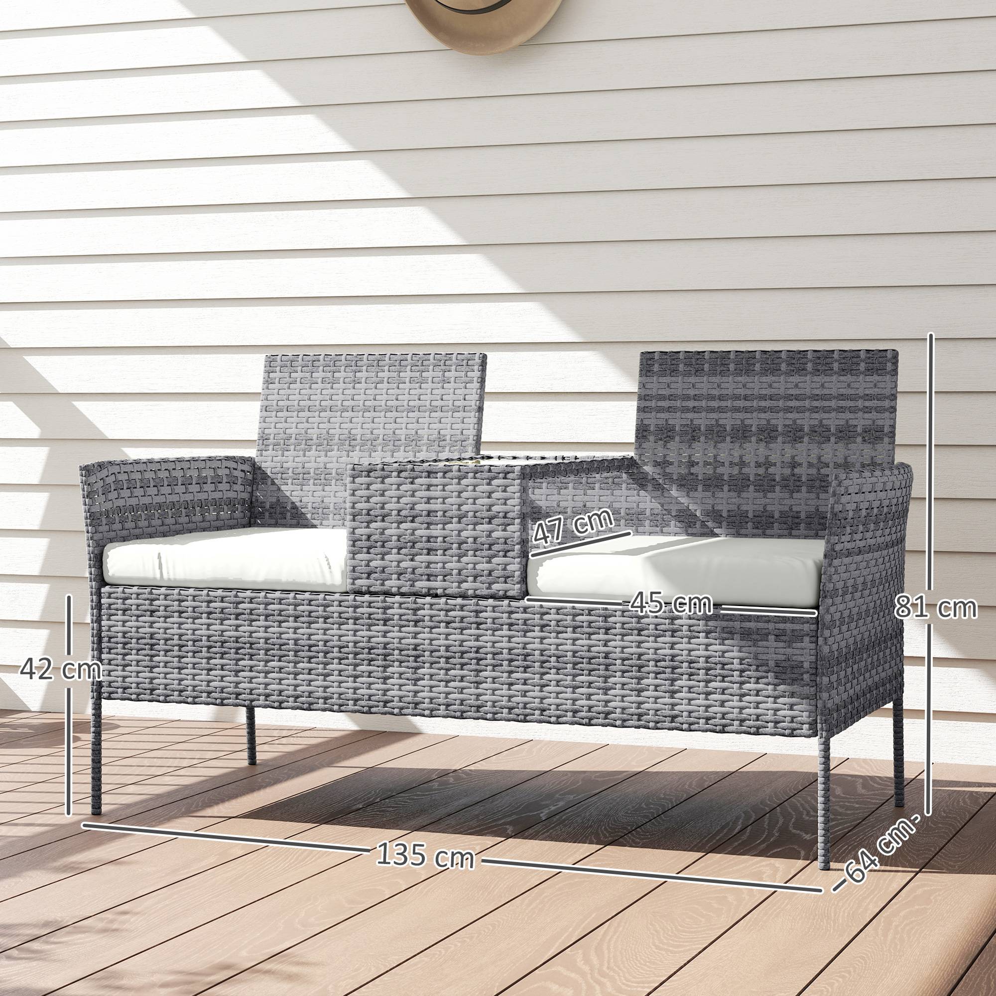 Banc jardin 2 places résine tressée balcon table centrale 135x64x81cm gris - ComfortXL Outdoor Living - Image 5