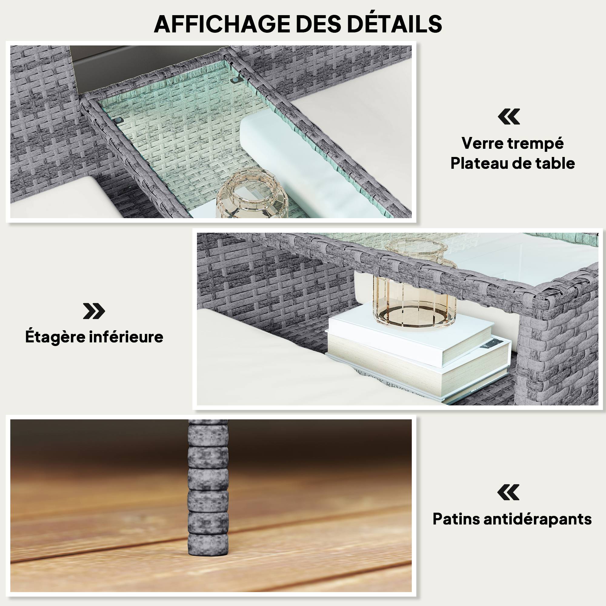 Banc jardin 2 places résine tressée balcon table centrale 135x64x81cm gris - ComfortXL Outdoor Living - Image 6