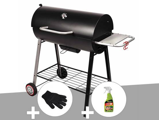 Somagic - Barbecue à charbon sur chariot Michigan + Gant de protection + Dégraissant pour barbecue - Somagic
