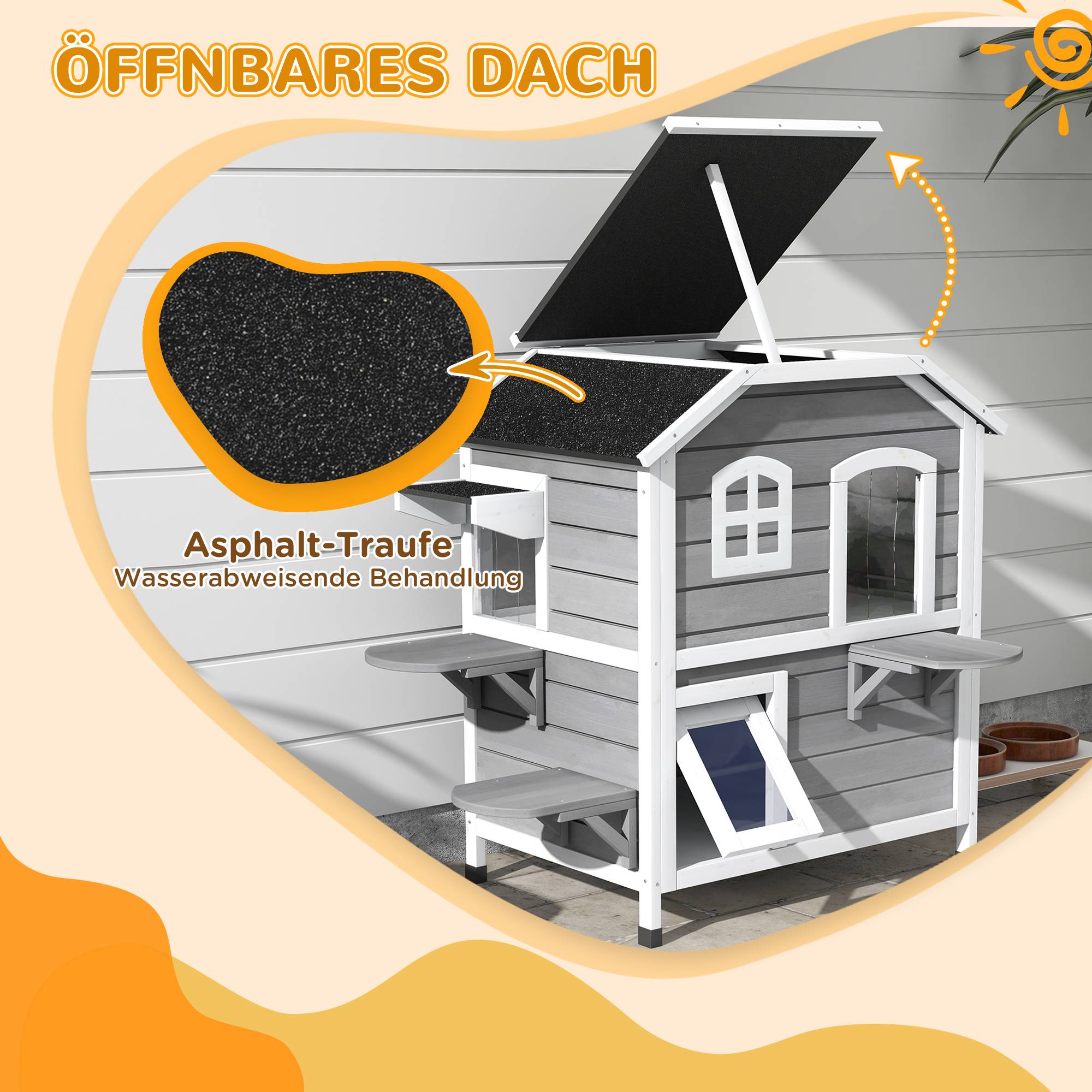 Maison pour chat en bois gris 99.5 x 76 x 91 cm - PANGIVO - Image 6