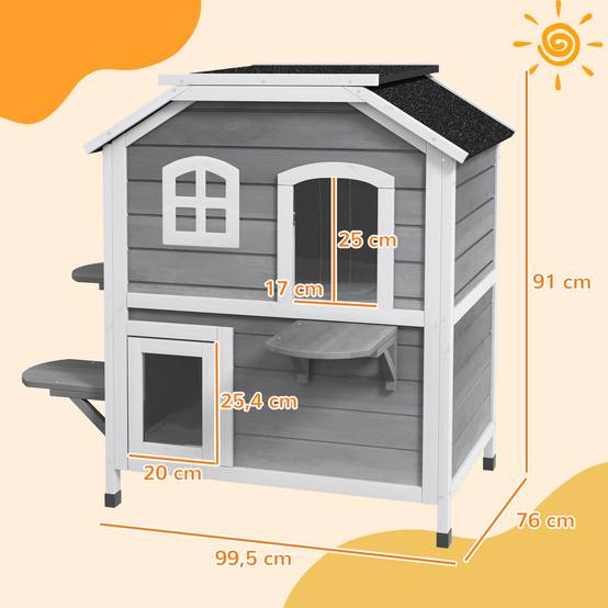 Maison pour chat en bois gris 99.5 x 76 x 91 cm - PANGIVO - Image 5
