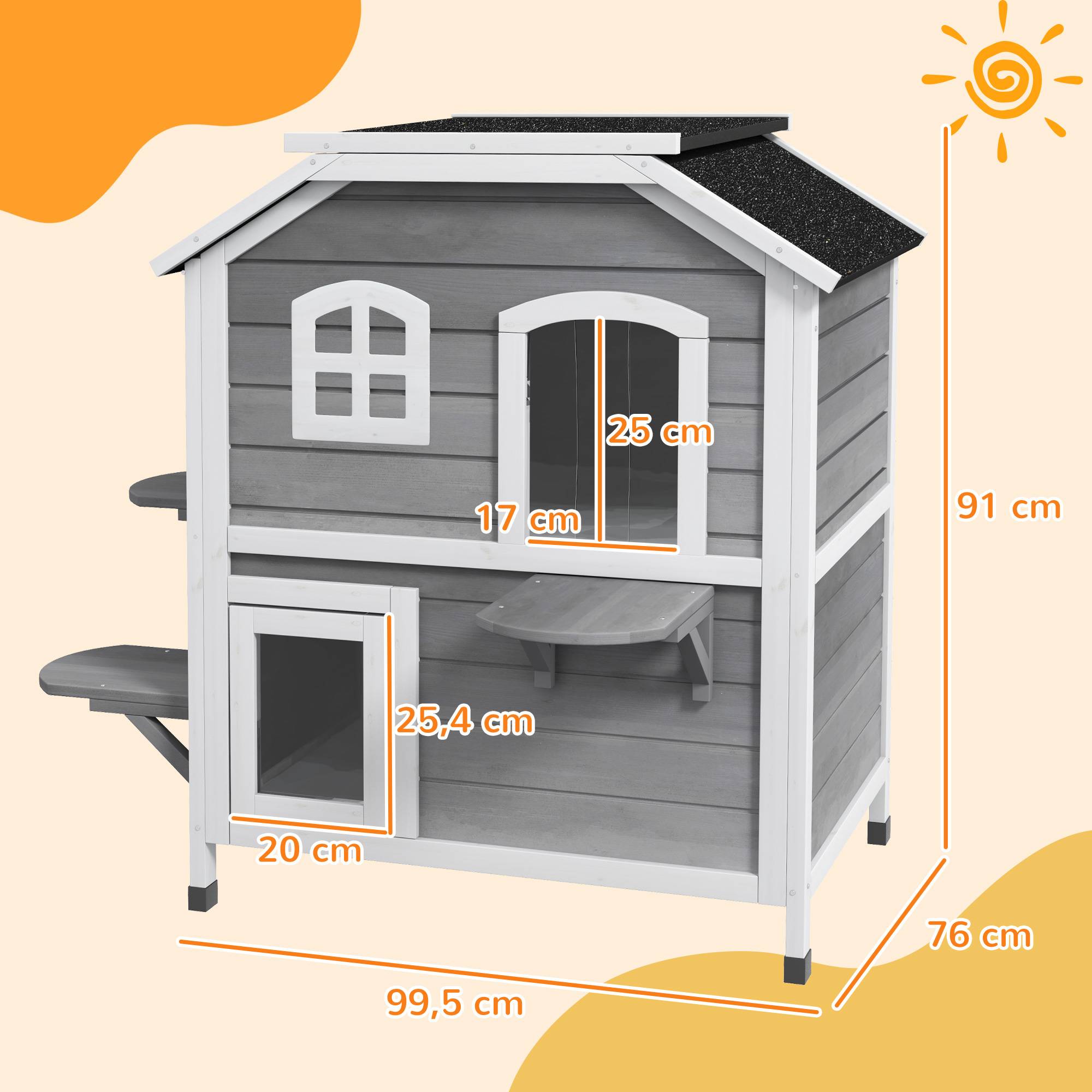 Maison pour chat en bois gris 99.5 x 76 x 91 cm - PANGIVO - Image 5
