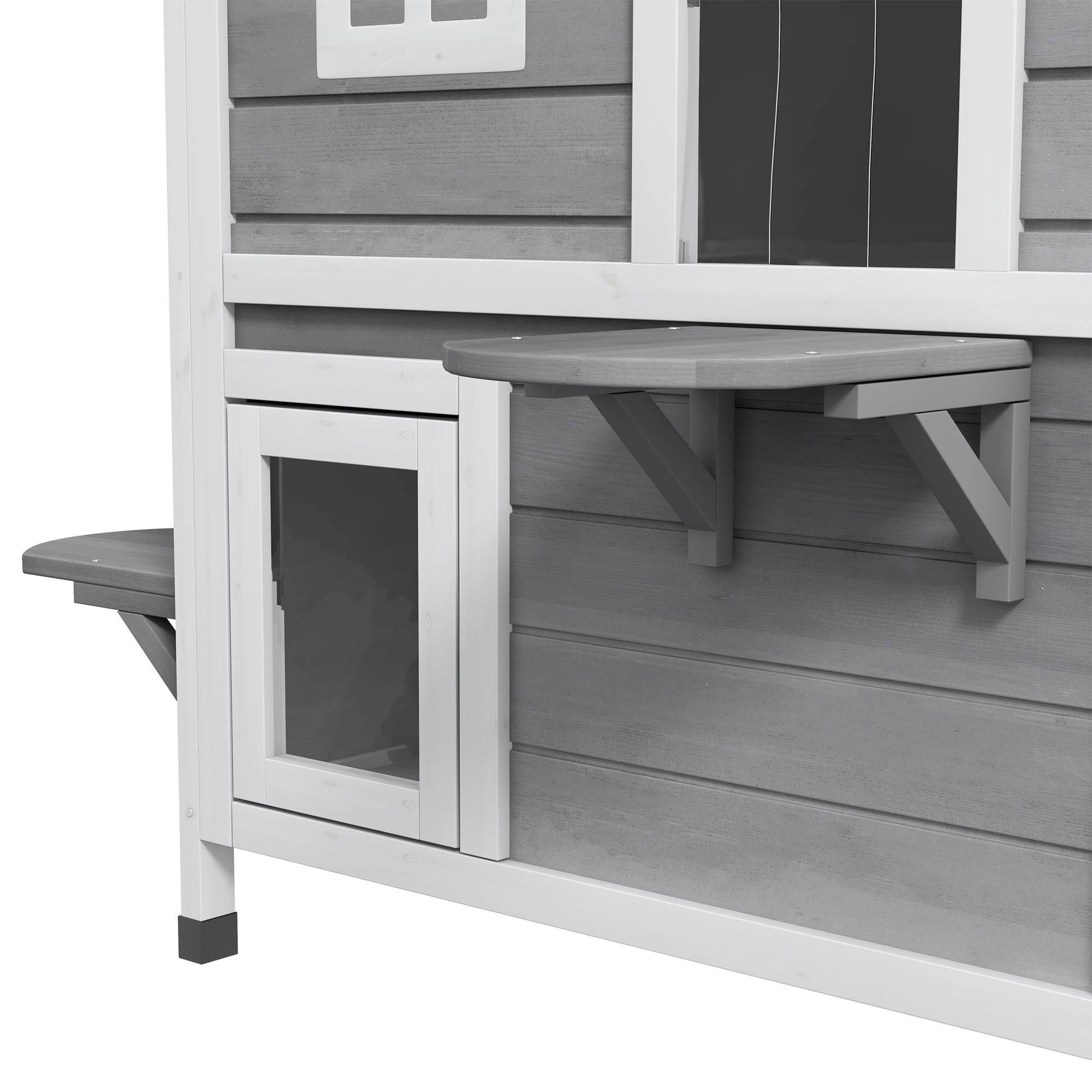 Maison pour chat en bois gris 99.5 x 76 x 91 cm - PANGIVO - Image 10