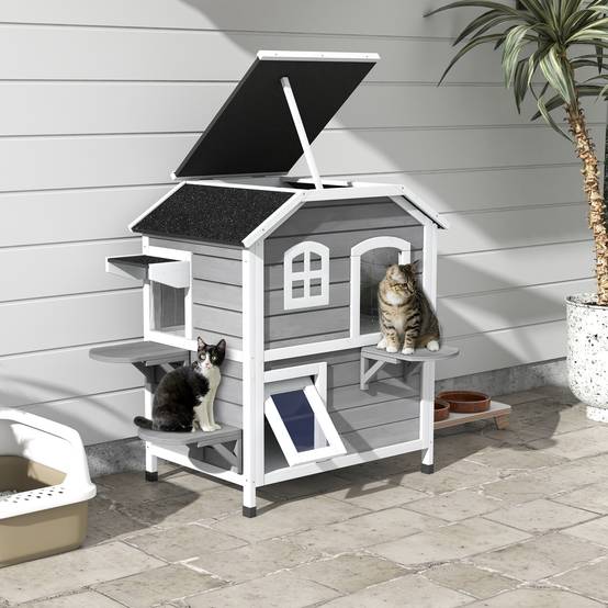 Maison pour chat en bois gris 99.5 x 76 x 91 cm - PANGIVO - Image 3